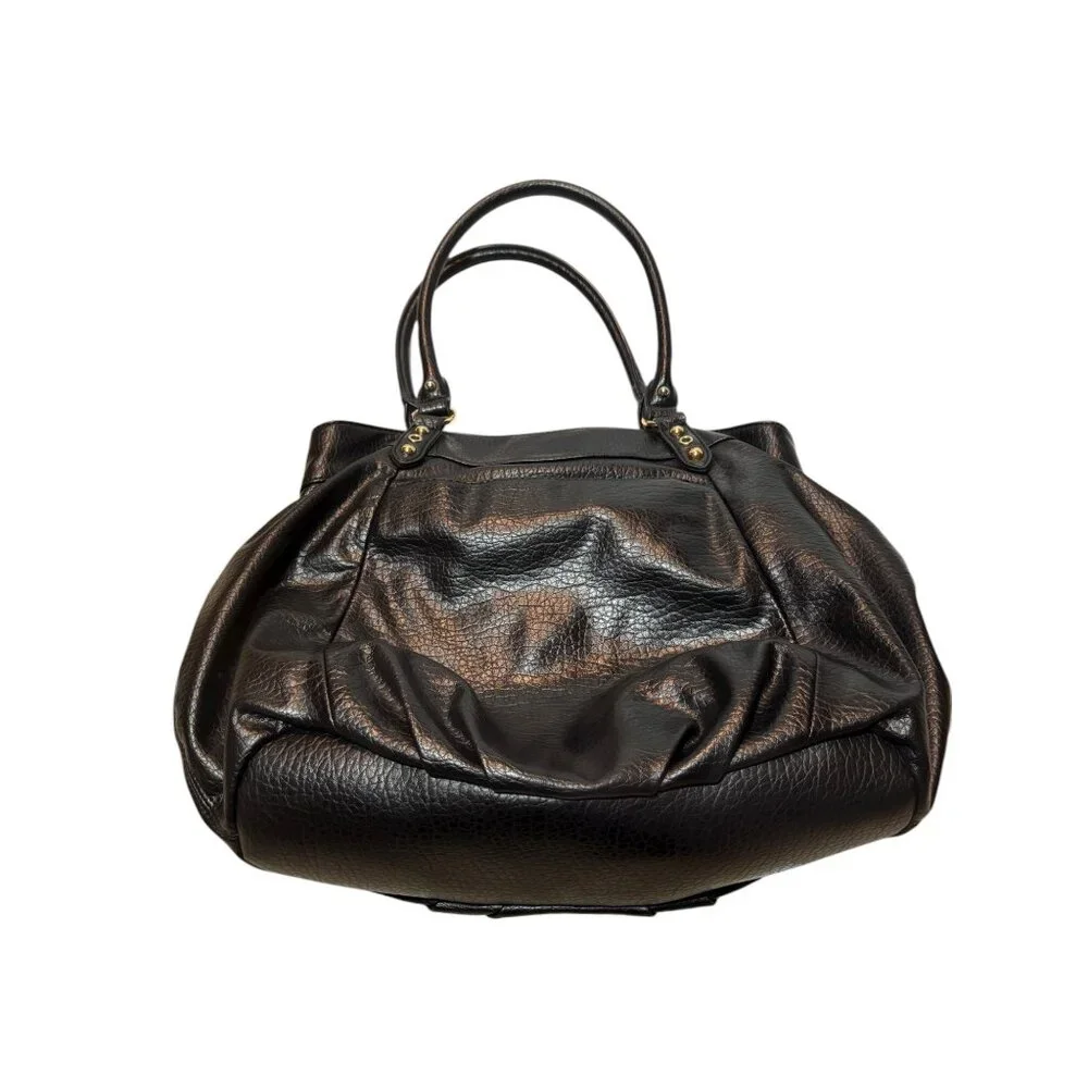 Juicy Couture Black Pebble Faux Leather Tote Bag With Gold Hardware & Front Pock